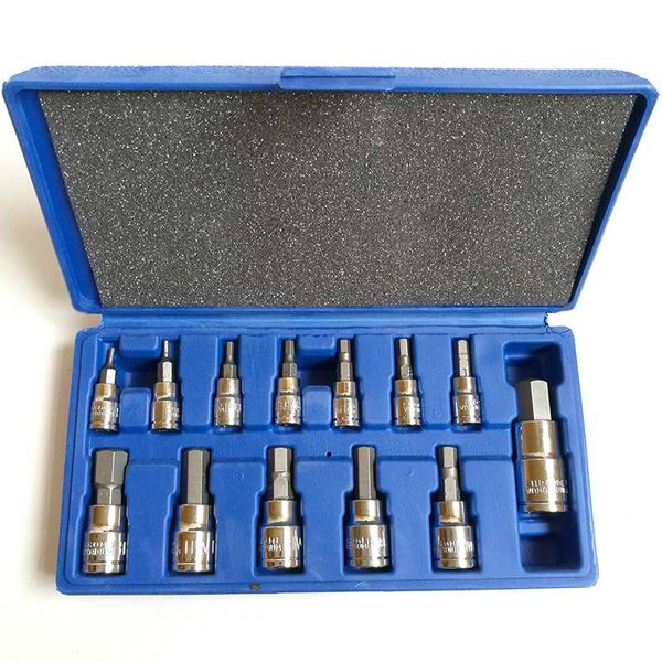 

mainpoint 13pc allen key ratchet wrench 1/4" 3/8" 1/2" drive chrome vanadium mirror polished sockets crv steel bits