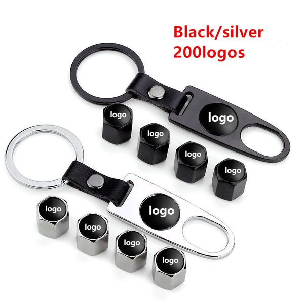 

200logos dhl 500sets car decoration new wrench leather key ring modified metal cap tire tyre cover dust caps black, Silver