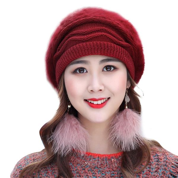 

women beanie cap hat knitted winter windproof casual chic beret outdoor, Blue;gray