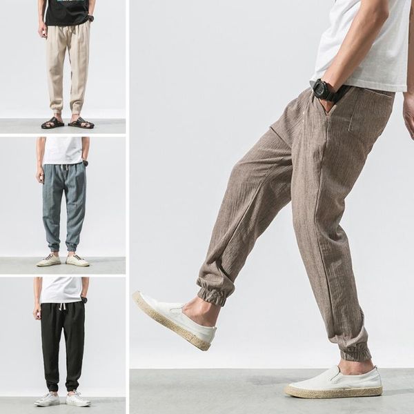 

men clothes 2020 male pants hip hop stretch women men's casual slim sports pants ankle-length linen trousers baggy harem, Black