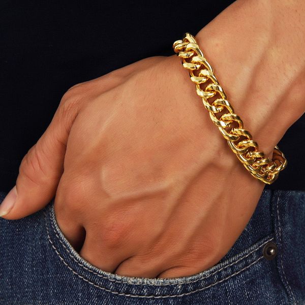 

22cm vintage fashion gold color hip hop bracelets for men antique jewelry male boho link chain punk bracelet boy birthday gifts, Black