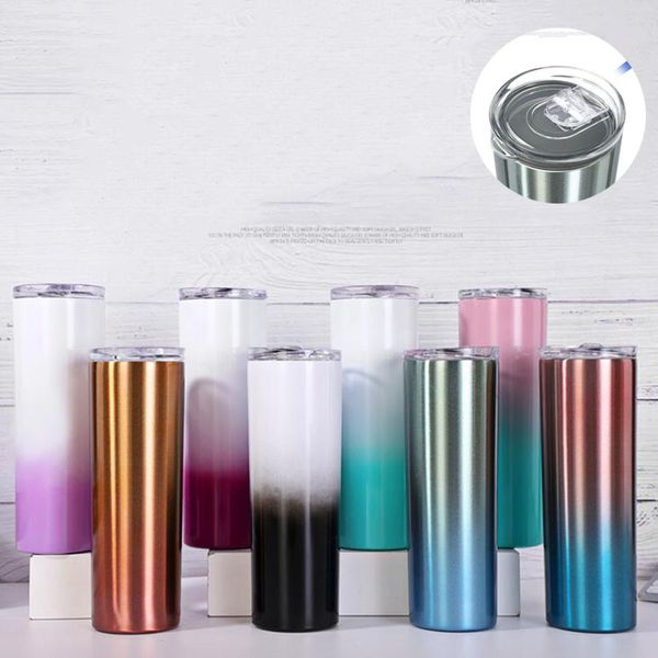 

double wall 20 oz gradient skinny tumbler 8 color tall stainless steel straight cup vacuum insulated coffee mug travel car mug