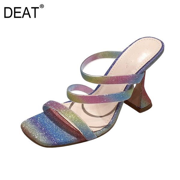 

deat] 2020 new spring summer square toe shallow hit colors western style high heels slippers women shoes fashion tide 10g642, Black