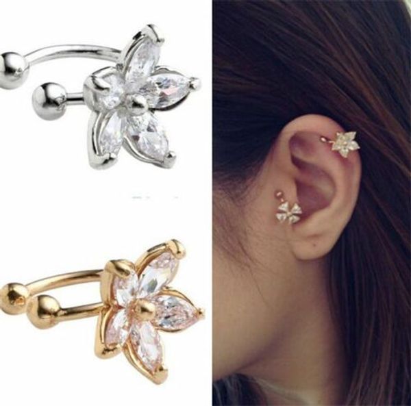 

мода кристалл цветов шарм ear cuff хрустальная корона клип на серьги для женщин подарок партии ювелирных изделий, Silver