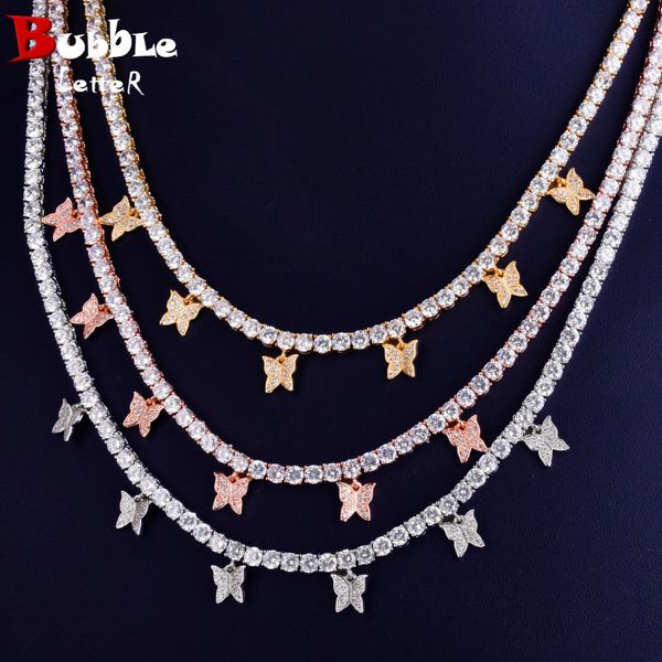 

с бабочки кулон 4мм 1 ряд теннис цепи ожерелье хип-хоп ювелирных изделий золотой цвет мужчины женщины ожерелье link регулируемые y200810, Silver