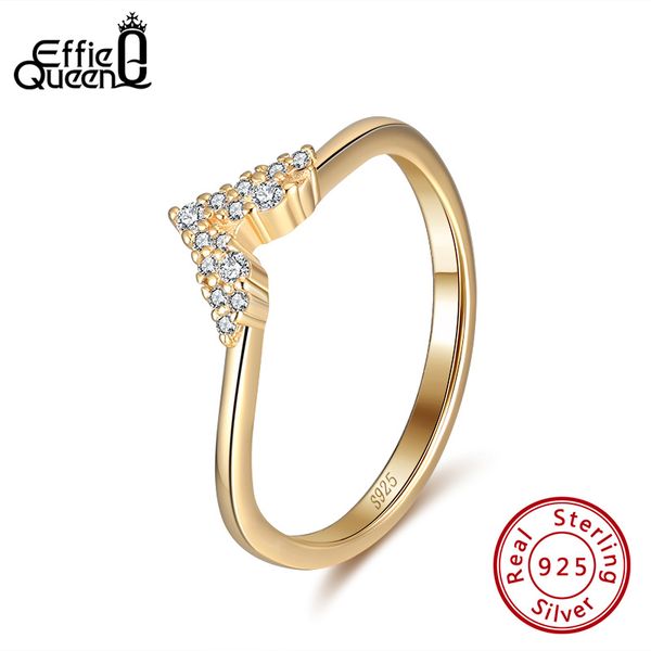 

effie queen trendy v shape 925 silver rings gold color with zircon woman jewelry wedding party gift wholesale br214, Golden;silver