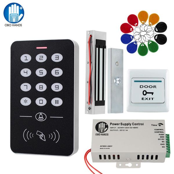 

fingerprint access control obo hands door system kit rfid keypad + power supply electric 180kg magnetic lock strike locks for home