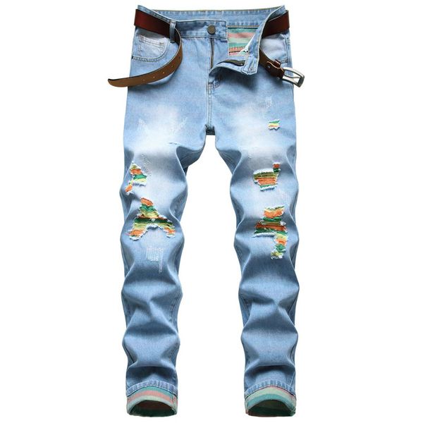 

new mens designer ripped jeans biker slim fit zipper distressed blue jean fashion casual male clothing
