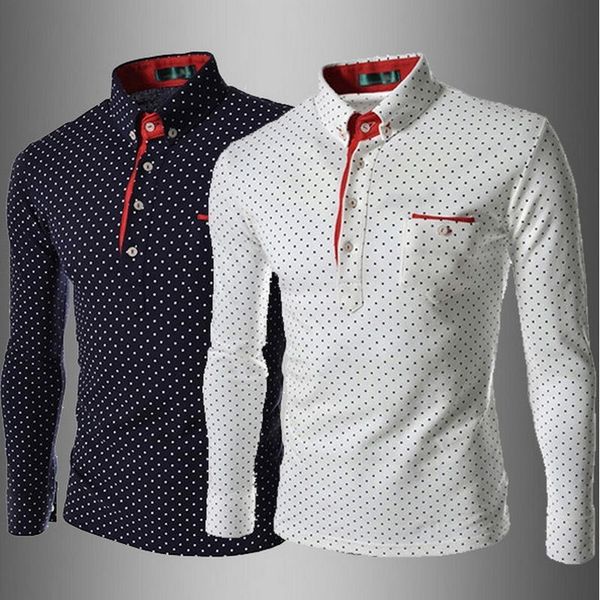

2020 nouveau homme mode vague point hommes manches longues t-shirt mode mince coupe garon affaires vtements solide chemise, White;black