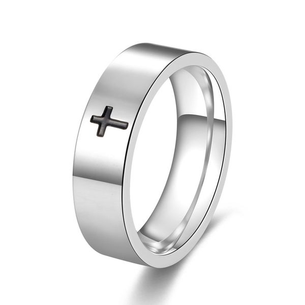

6mm cross ring for men women stainless steel christian jesus christ lord prayer silver color jewelry us size 5-13, Golden;silver