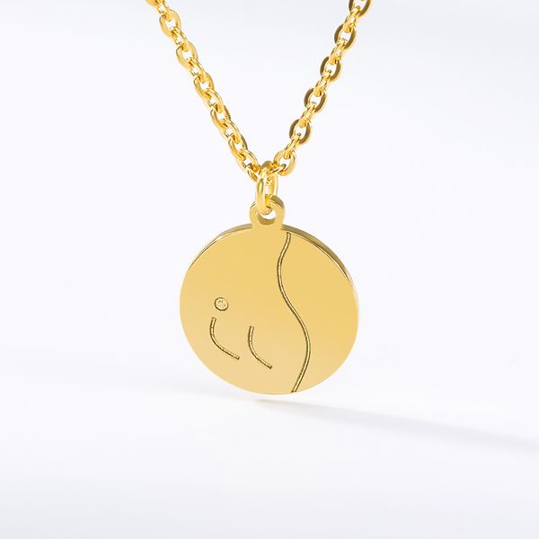

pendant necklaces rvs ketting ronde cirkel hanger eenvoudige metallic gouden zilveren choker voor vrouwen, Silver