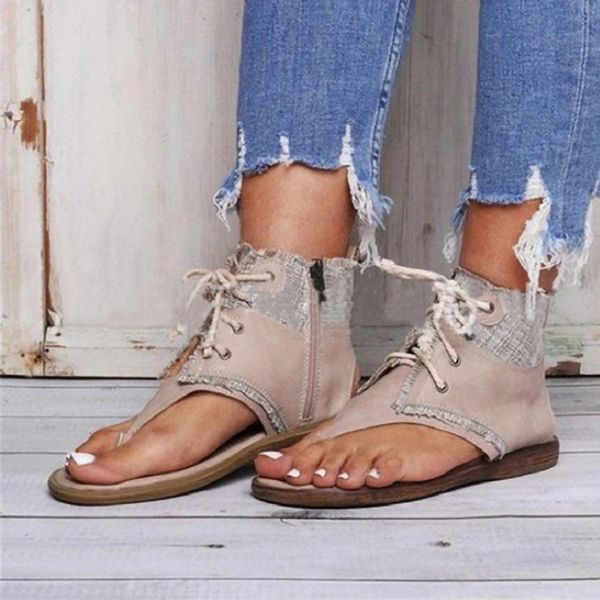 

summer women flat shoes gladiator flip flops ladies lace up open toe platform beach roman sandals big size sandalias mujer, Black