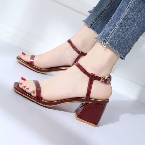 

women sandals female shoes woman summer flock buckle 6cm thick heel comfortable ladies slip-on sandalias casual square heel, Black