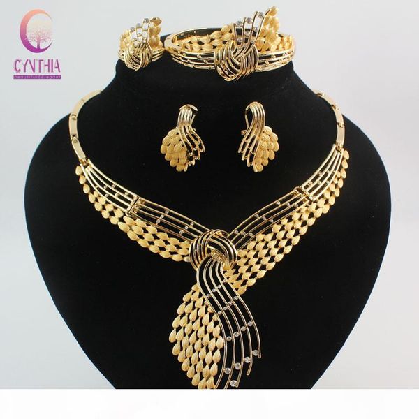 

fashion african costume jewelry sets 18k gold plated rhinestone wedding women bridal accessories nigerian necklace earrings bracelet ring pa, Black