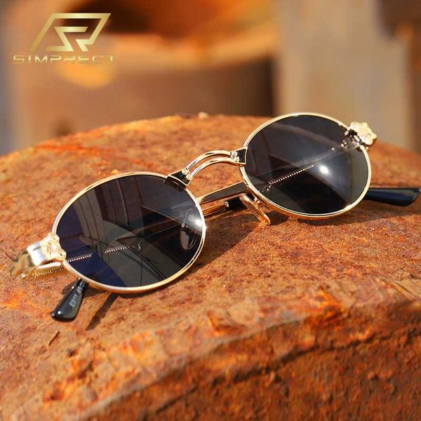 

simprect oval steampunk sunglasses men 2020 fashion brand retro sunglasses women uv400 anti-blue light punk sun glasses for men, White;black