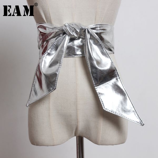 

eam] metal color balck brief long knot pu leather wide belt personality women new fashion tide all-match spring 2020 1u217, Black;brown