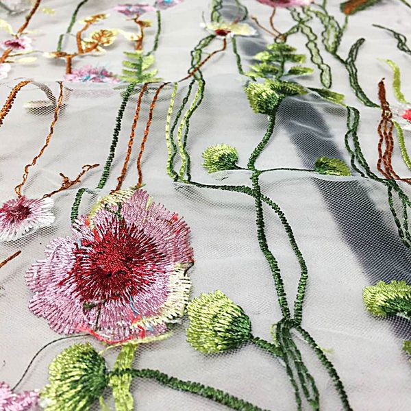 

1 yard floral embroidery black mesh wedding dress lace fabric 51" width