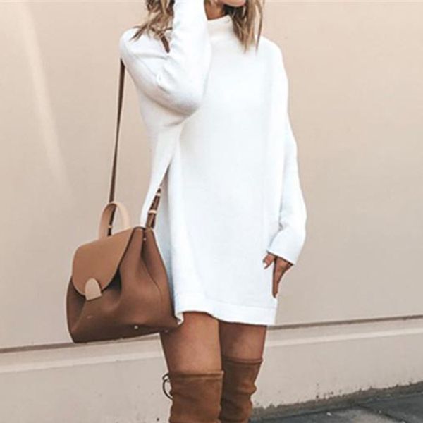

2020 spring new model european and american foreign trade knitwear selling half-collar long pullover dress sweater, White;black