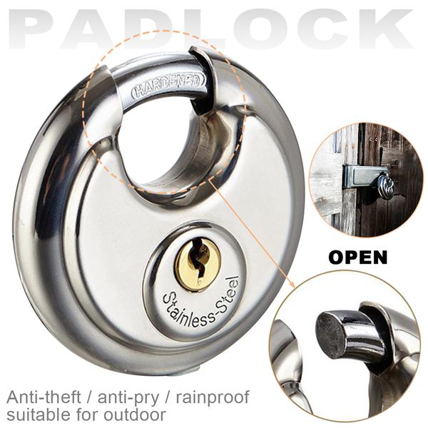 

padlock round circular stainless steel security with 3 keys hardened protective