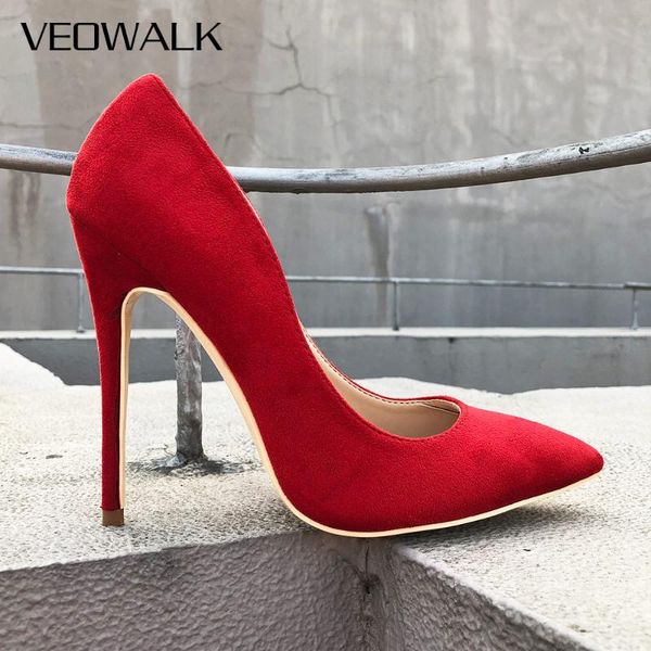 

veowalk women pointed toe stiletto extremely high heels fashion ladies designer slip on wedding bridal pumps shoes red, Black