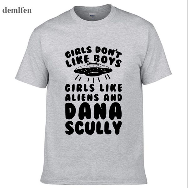 

girls don't like boys girls like aliens and dana scully men's 100% cotton t shirt men print t-shirt tees