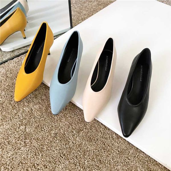 

dress shoes fashion pointed toe women pumps thin mid heel elegant woman slip on solid color office work comfortable female, Black