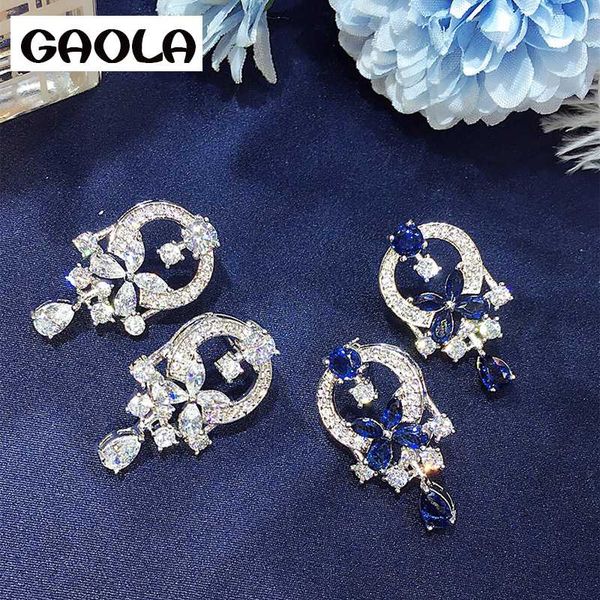 

gaola 2020 winter teardrop blue cubic zirconia stud earrings crystal earring for women girls jewelry gle5435y, Golden;silver