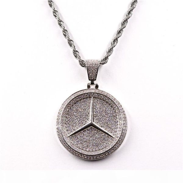 

luxury designer jewelry iced out cubic zircon brand car logo trap pendant necklace chram hip hop bling, Silver