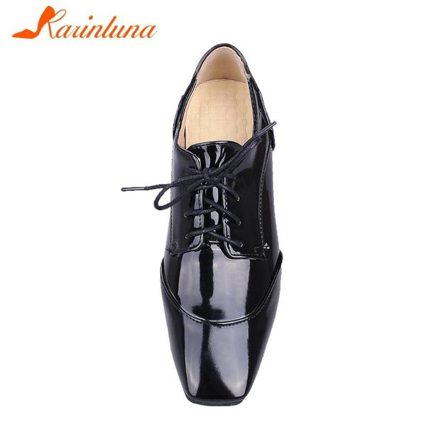 

karin 2020 britain style casual sqaure toe patent autumn women shoes office ladies cross-tied solid square thick heels pumps, Black