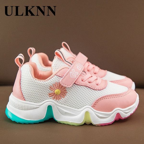 

ulknn sneakers for children sports shoes girls solid color breathable fashion non-slip green color mesh casual footwear 2020, Black