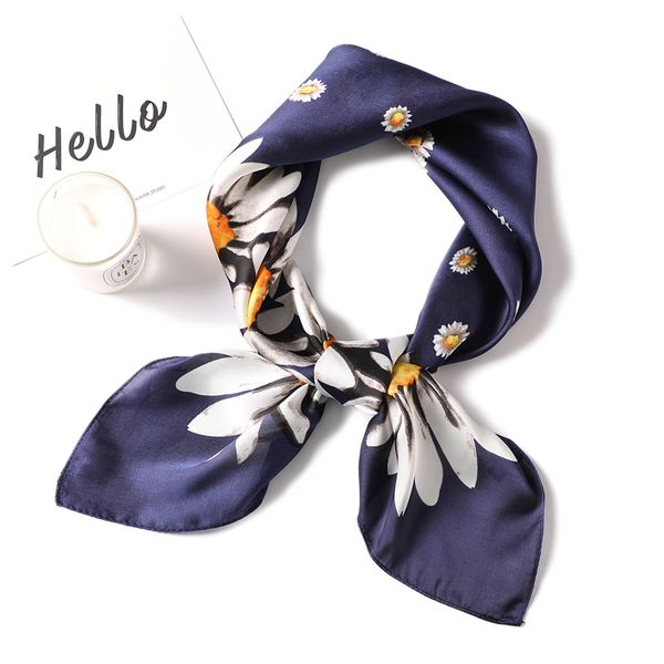 

women silk square scarf floral print elegant lady neck scarf foulard femme headband wraps hand kerchief 2020 fashion, Blue;gray