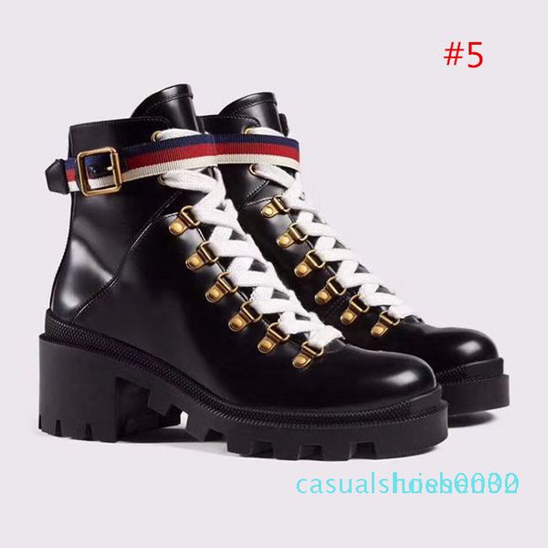 

woman leather shoes lace up ribbon belt buckle ankle factory direct female rough heel round head autumn winter mar c30, Black