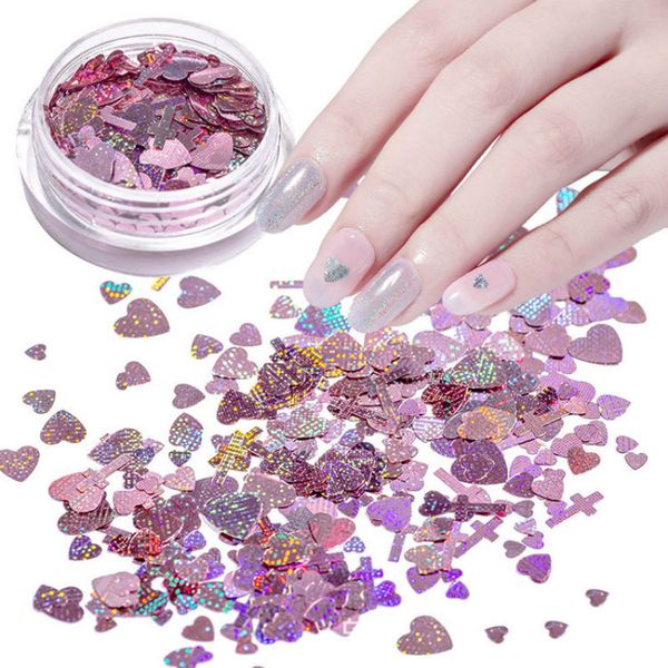 

nail glitter 1set flakes love heart shape slider shining sequin for art paillette manicure 3d deco, Silver;gold