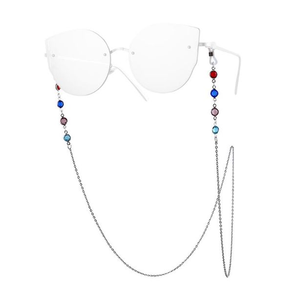 

75cm alloy fashion beads gift reading sunglasses lanyard artificial crystal long colorful necklace glasses chain decorative, Silver