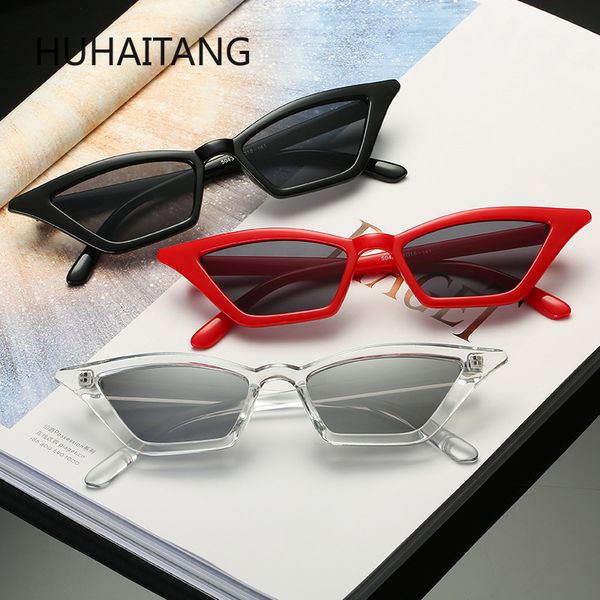 

huhaitang new style sunglasses women's cat's eye small frame sunglasses cool colorful ocean piece glasses, White;black