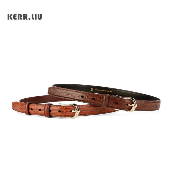 

crocodile pattern luxury designer belts women retro vintage fashion 100% genuine leather print alligator belt for jeans 2020 new, Black;brown