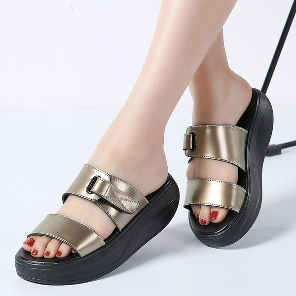 

slippers 2021 summer women female open toe flip flops ladies beach wedges sandals flat slides 7602, Black