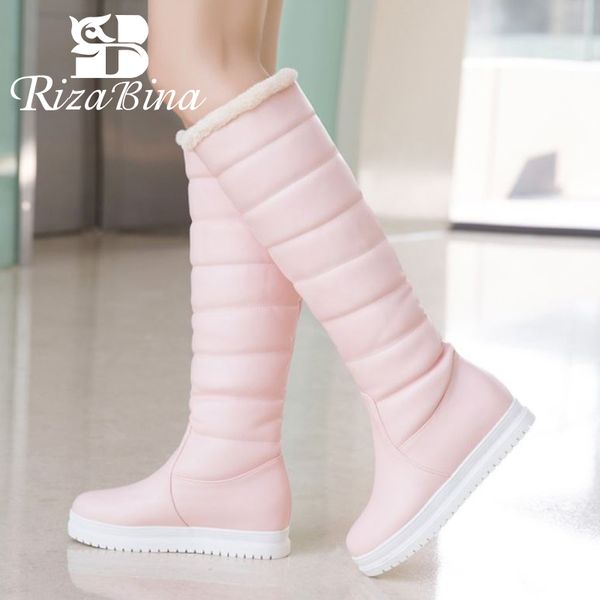 

rizabina new arrival shoes snow boots knee high boots round toe platform hidden fur warm female footwear size 34-43, Black