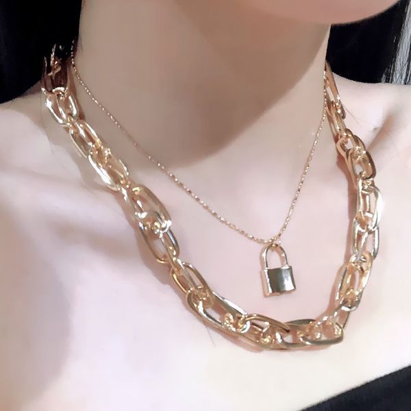 

многослойная блокировка ожерелье женского vintage модных короткого кольцо ключица цепь коренастые цепи ожерелье для женщин подарка партии, Silver