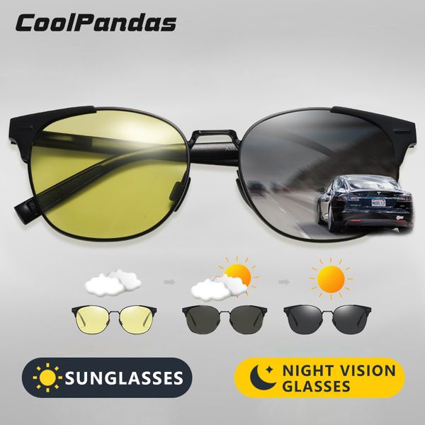 

sunglasses coolpandas brand round yellow day night driving glasses polarized pochromic men women chameleon eyewear, White;black