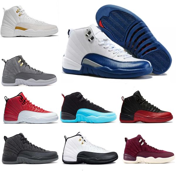 

man basketball shoes 12 12s for men sport trainer white flu game blue suede gym red master taxi playoffs unc casual shoe scarpe, Black