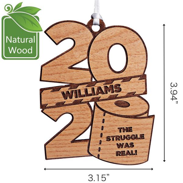 

2020 christmas ornaments personalized toilet paper with lanyard tree decorations wooden pendent new year home decor toys party gifts e92402