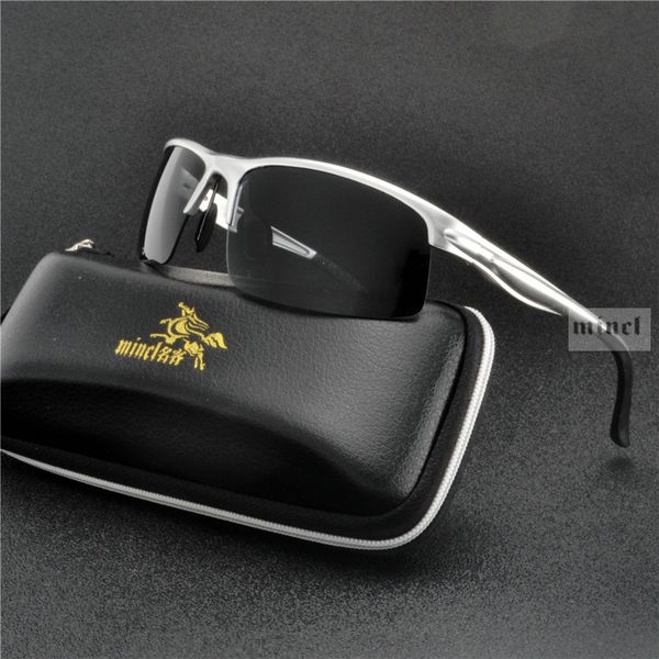 

classic brand designer half frame men's square goggles fashion aluminum magnesium outdoor male driving polarized eyeglasses fml, White;black