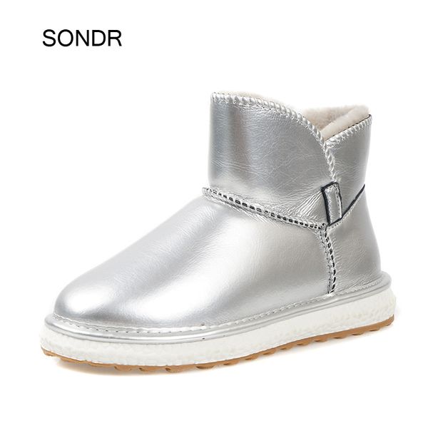 

2020 winter warm shoes women snow boots plush brand real leather botas mujer silver ladies footware female ankle boots with fur, Black