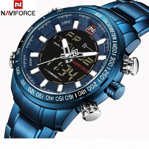 

naviforce luxury mens quartz analog watch fashion sport digital led watch waterproof male watches clock man relogio masculino, Slivery;brown
