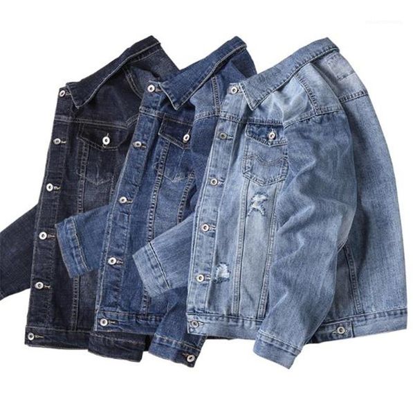 

streetwear teenager designer jean jackets fashion ripped distrressed zipper fly jean jackets hip hop casaul mens, Black