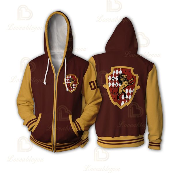 

mens zip up hoodies hogwarts lion school sweatshirts, Black