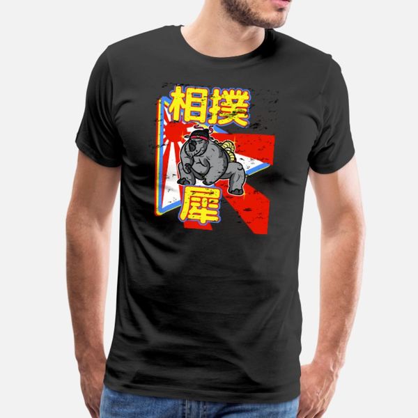 

sumo rhino in a cartoon japanese style distresse t shirt men designing short sleeve round collar normal loose new fashion spring shirt