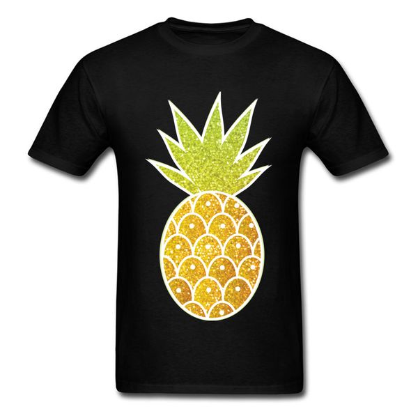 

pretty glitter tropical pineapple drawing t shirt gold fruit print mens t shirt summer/full round collar brand cotton tees