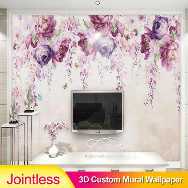 

jointless 3d p murals wallpaper modern simple violet peony florals wall living room tv sofa backdrop wall painting decor